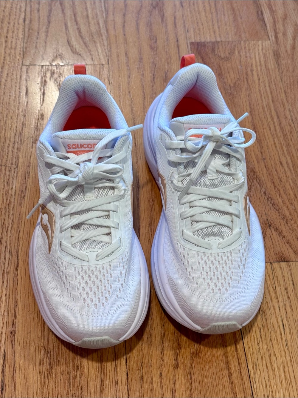 Saucony Women’s White Sneakers with Coral Accents